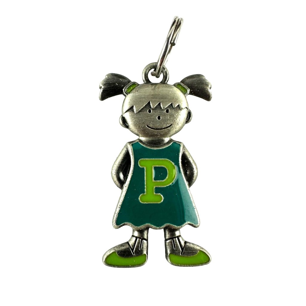Ganz Silver Tone Enamel Charm Pendant Little Girl P Monogram Initial Letter 14$